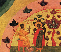 The creation of man. Detail of a Russian icon of about the year 1570, now located at the Solvychegodsk Museum of History and Art.